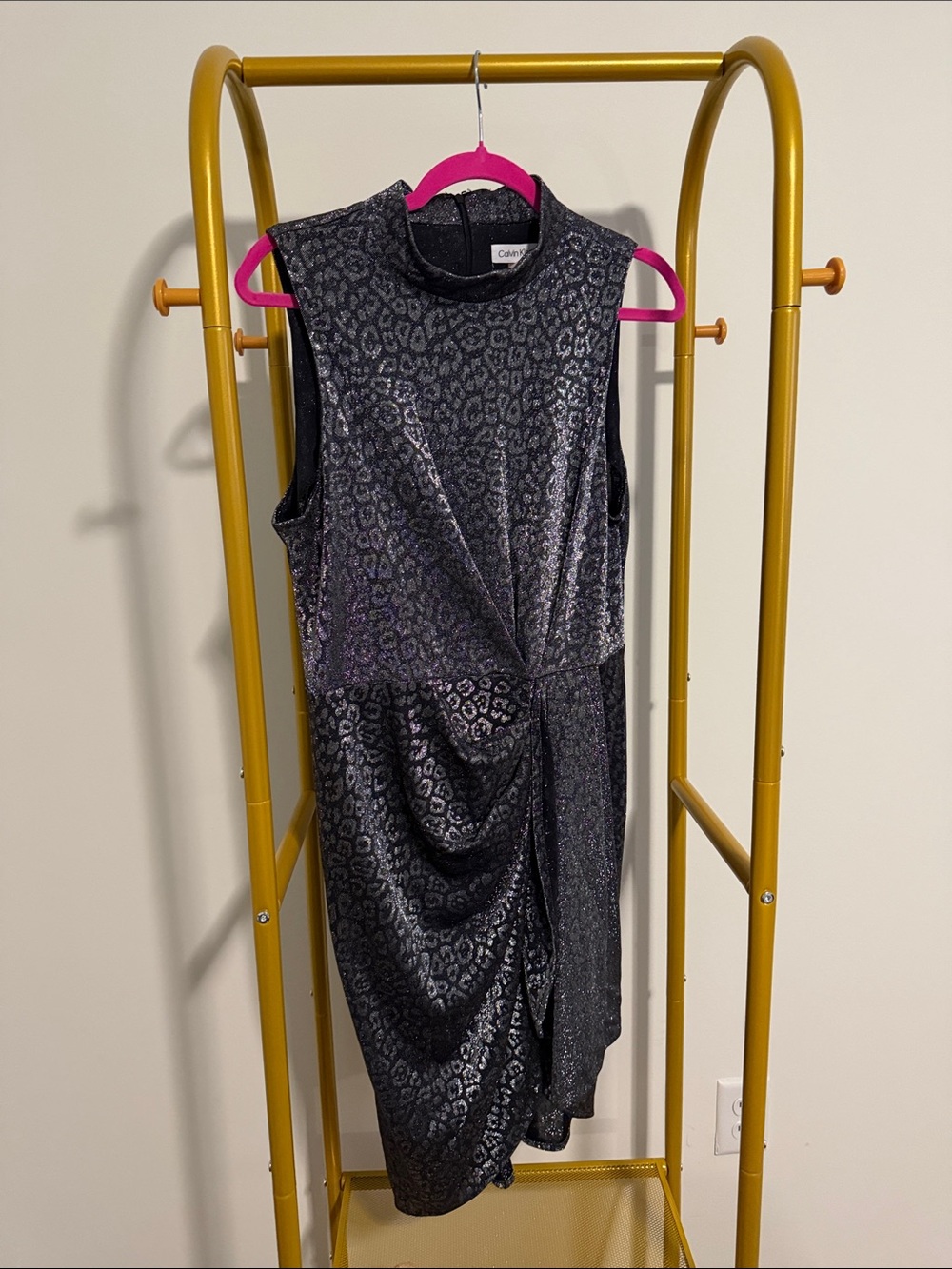 Calvin Klein Metallic Charcoal Leopard Mini Dress
